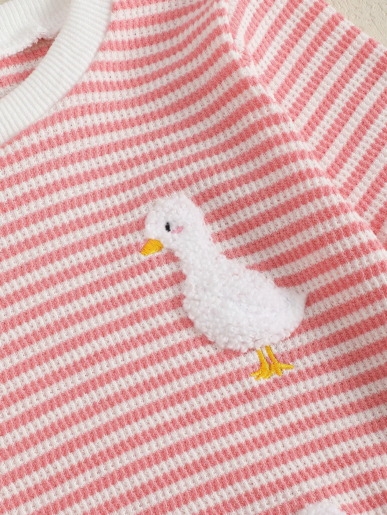 Baby Girl Spring Autumn Long Sleeve Duck Embroidered Towel Pattern Romper Onesie Infant Clothing