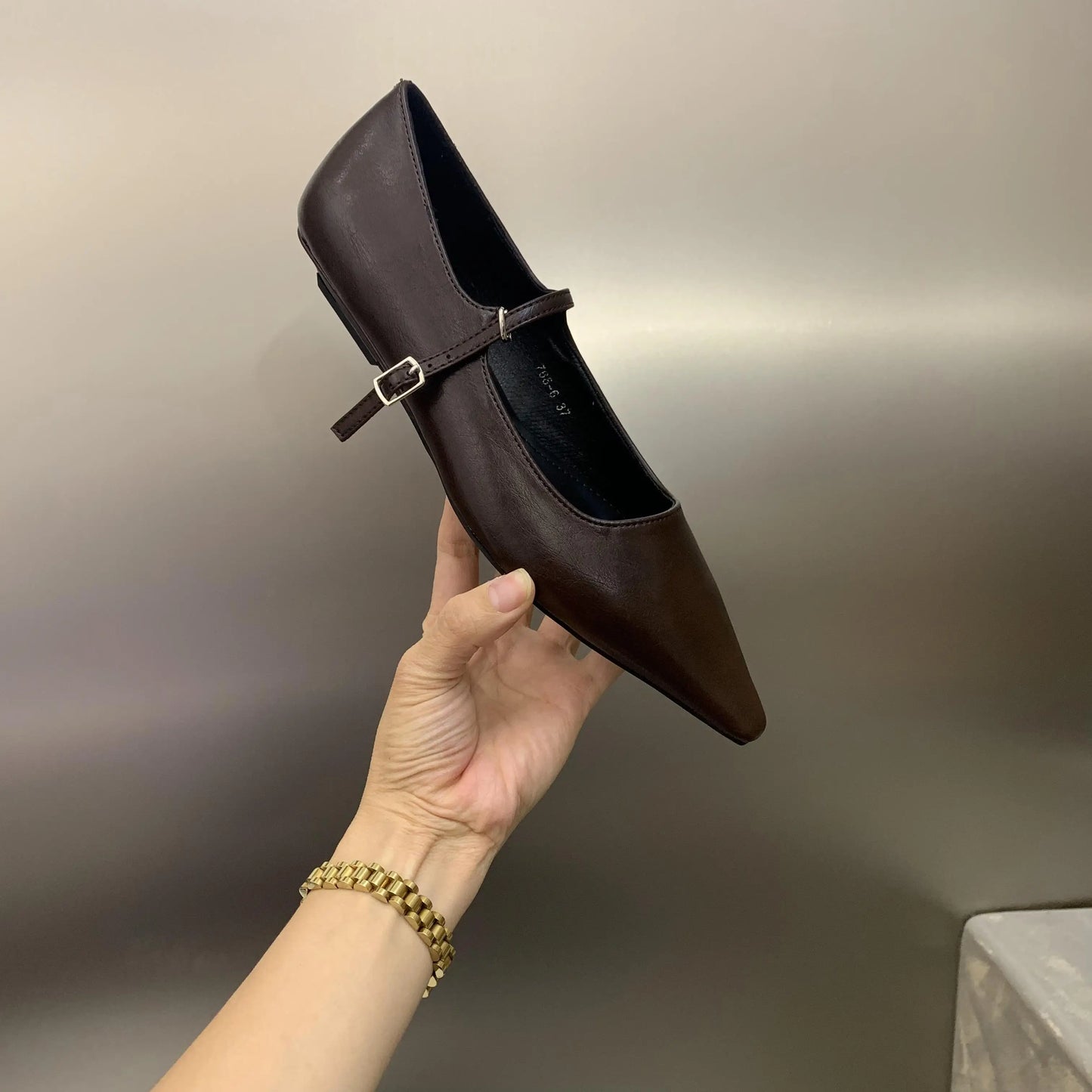 Flat Shoes for Women 2025 Spring Autumn New Mary Jane Shoes Low Heel Pointed Flat Bottomed Women's Shoes Plus Size 42 43 44