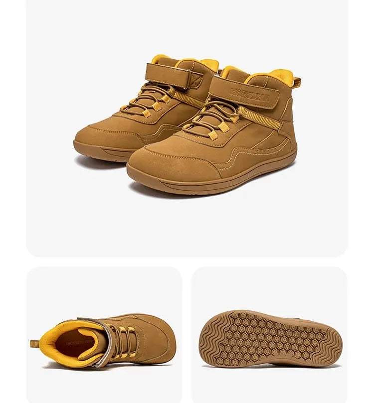2025 Kids Mid-Barefoot Shoes Big/Kid Wide Toe Box Zero Drop Artificial Leather Hook-Loop Outdoor Boots  kids shoes