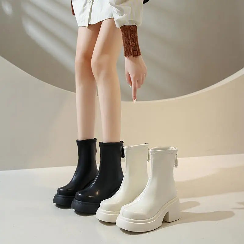 Women's Boots Autumn Luxury Designer Female Shoes Winter Footwear Boots-Women Black Fashion High Heel Ladies Rock Ankle 2025