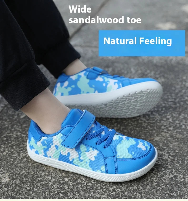 New Kids Wide Toe Barefoot Shoes Little/Big/Kid Hook Loop Minimalist Sneakers Artificial Leather Mesh Lightweight Shoes