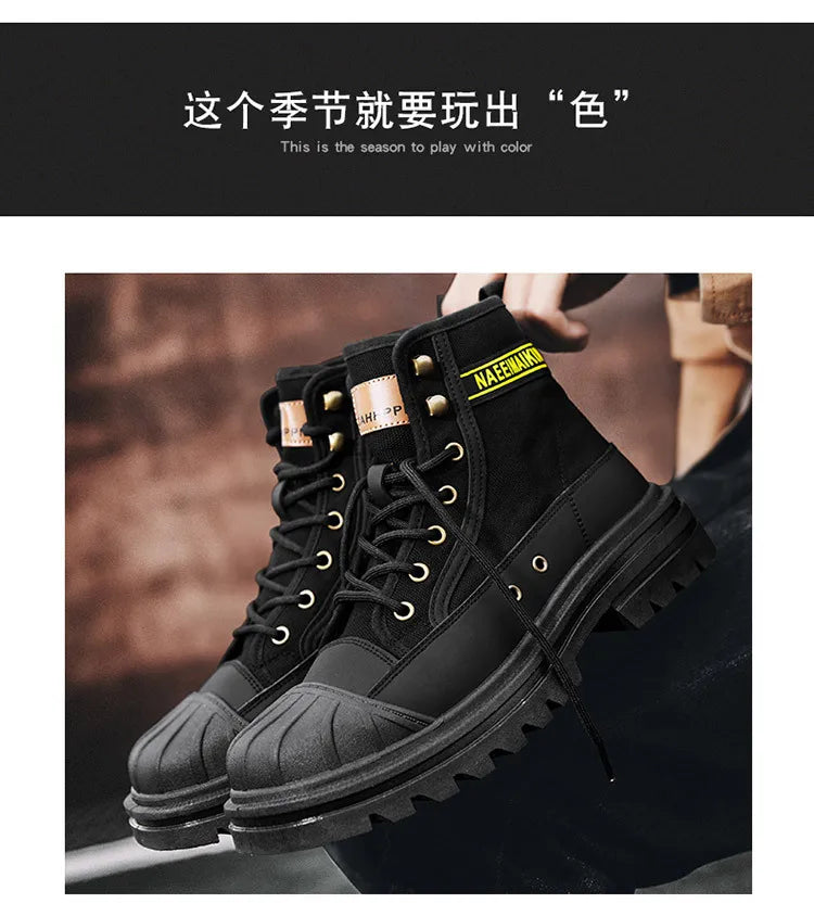 Boots Men's Shoes  Autumn and Winter Breathable High-top Boots Heightened Thick-soled All Match Canvas Casual Shoes Mens Boots