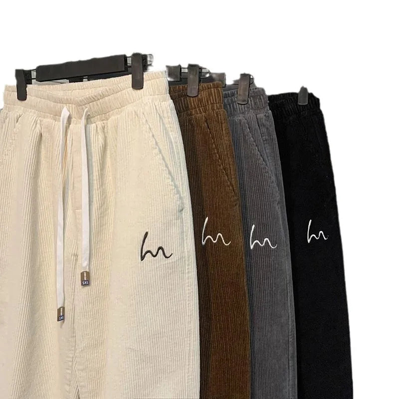 Corduroy Pants for Couples Autumn Winter Loose Fit High Waist Casual Loose Trousers Sports Pants Men Women Trendy Embroidery