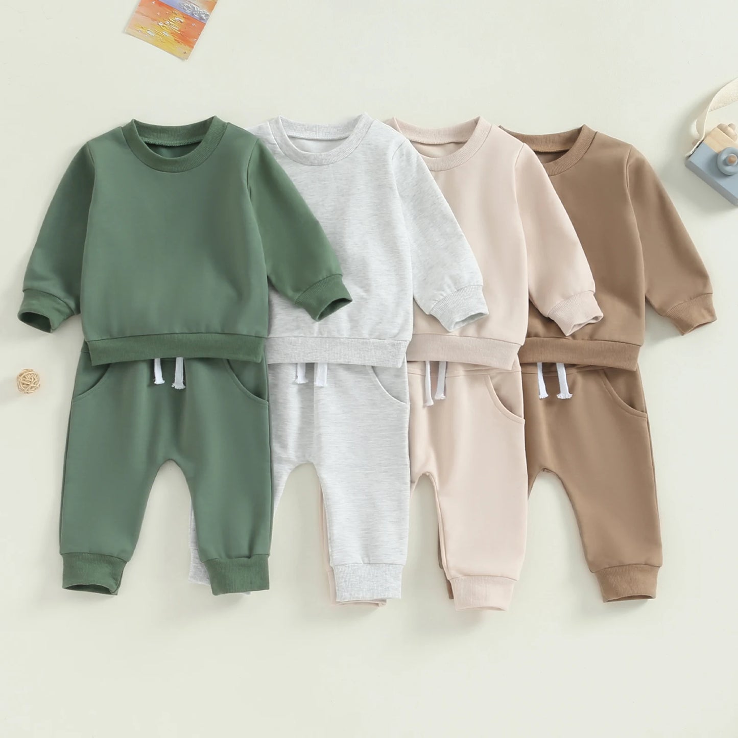 Pudcoco Baby Boy 2 Piece Cute Outfit Solid Color Long Sleeve Sweatshirt and Elastic Pants Set Newborn Infant Fall Clothes 0-3T