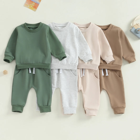 Pudcoco Baby Boy 2 Piece Cute Outfit Solid Color Long Sleeve Sweatshirt and Elastic Pants Set Newborn Infant Fall Clothes 0-3T