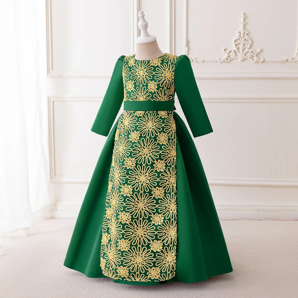 Muslim Ramadan Prayer Gowns Party Girls Dress Long Sleeve Robe Arabic Dubai Abaya Girls Dresses Eid Child Holiday Prom Costumes