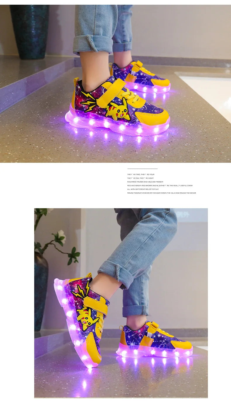 Kids'Casual Shoes Boys Rechargeable Cartoon PU Leather Spring Fashion Flat Bottom Anti-slip Sneakers Yellow Size 25-36