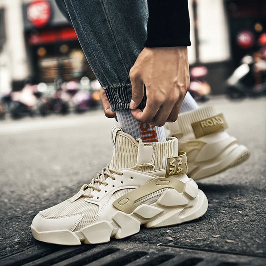 Shoes for Men New High-top Beige Men Sneakers Chunky Men Shoes Heighten Fashion Casual Plus Size Damping Tennis Shoes Zapatillas