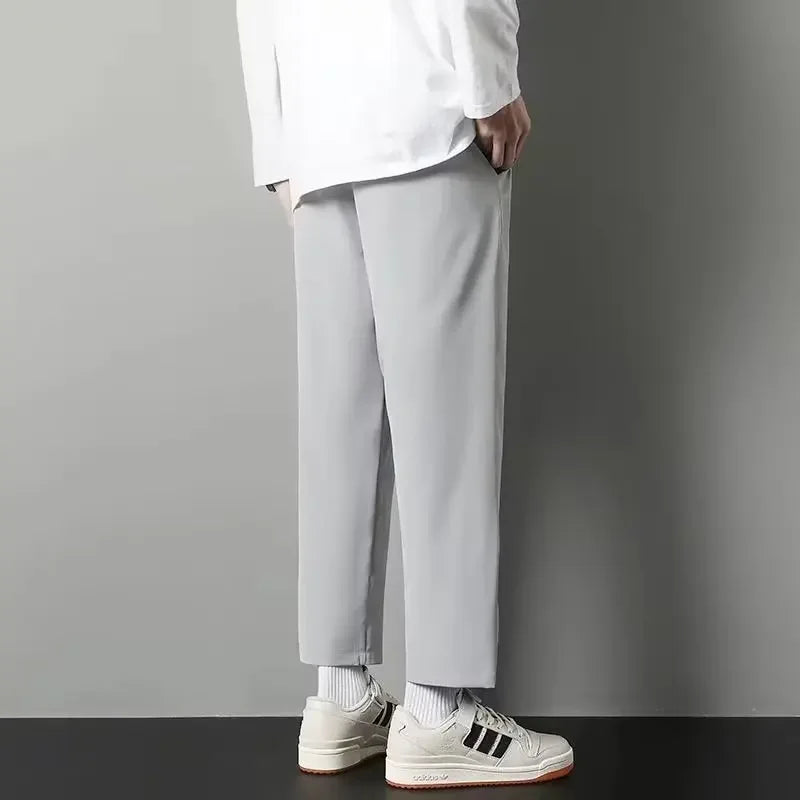 Men's Ice Silk Straight-Leg Pants Loose Fit Lightweight Casual Trousers Trendy Quick Dry Pants Men's Draped Bell Bottoms