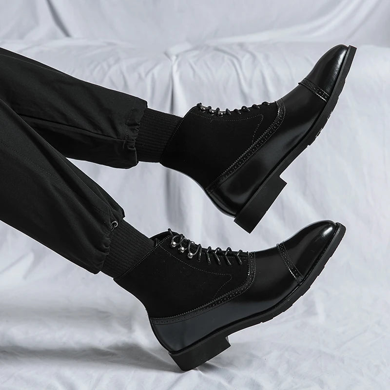 British Style Handsome Trendy Work Boots for Men's Motorcycle Boots Thick Soled Wear-resistant Men's Business Boots Pointed