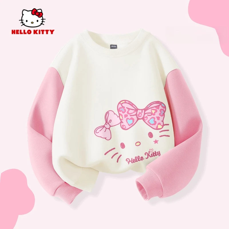 Sanrio Autumn Baby Girls Clothes Set Kid Hello Kitty Printed Sweatshirts Pullover Top & Pants 2pcs Children Patchwork Tracksuit