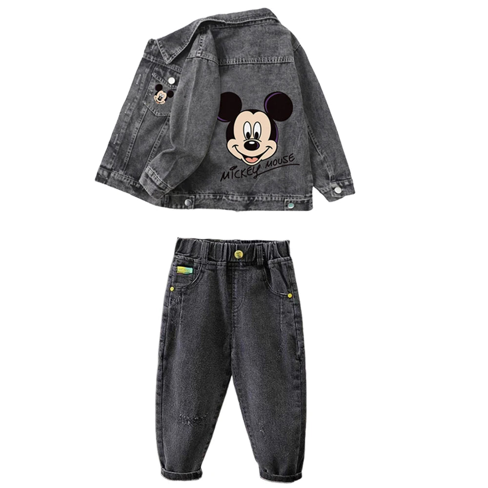 Children Clothing Sets Spring Autumn Baby Boys Girls Mickey Mouse Minnie Cotton Denim Jacket Coat + Jeans Pants 2pce Casual Suit