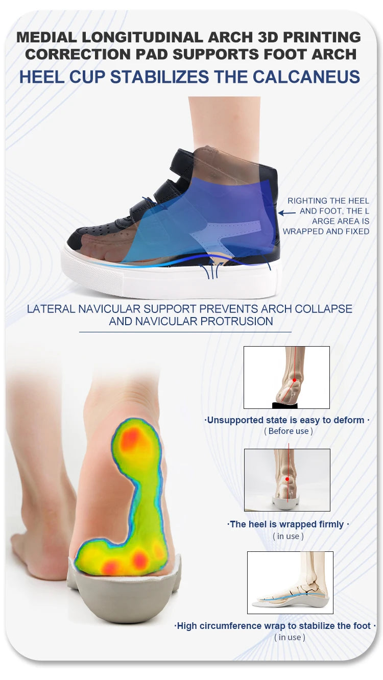 Kids Orthopedic Shoes for Boys and Girls with Arch Support Flat Feet, Black and Pink Leisure Walking Correcting Casual Sneakers