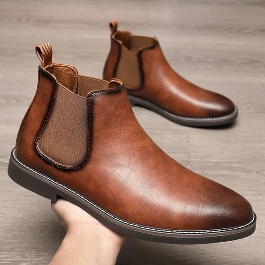 Men's Boots Fashion Chelsea Boots New Business Male Ankle Boots High Top Casual Leather Boot Plus Size British Style Dress Boot