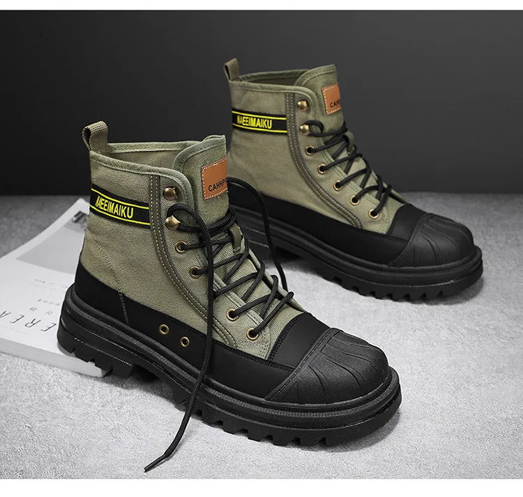 Boots Men's Shoes  Autumn and Winter Breathable High-top Boots Heightened Thick-soled All Match Canvas Casual Shoes Mens Boots