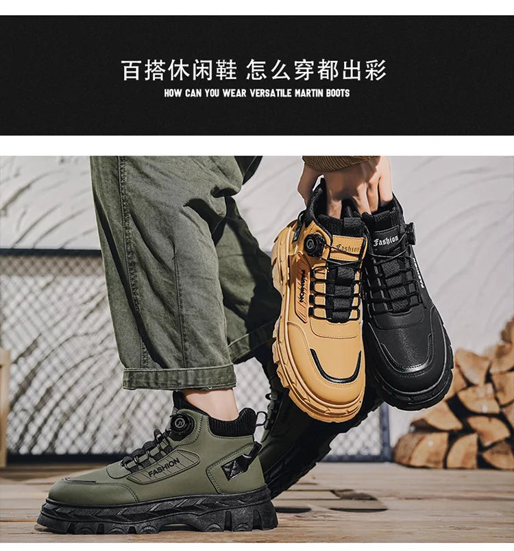 British Style Men's High Boots Fashion Outdoor Comfortable Work Boots Autumn Winter Mens Non-slip Wear-resistant Platform Boots