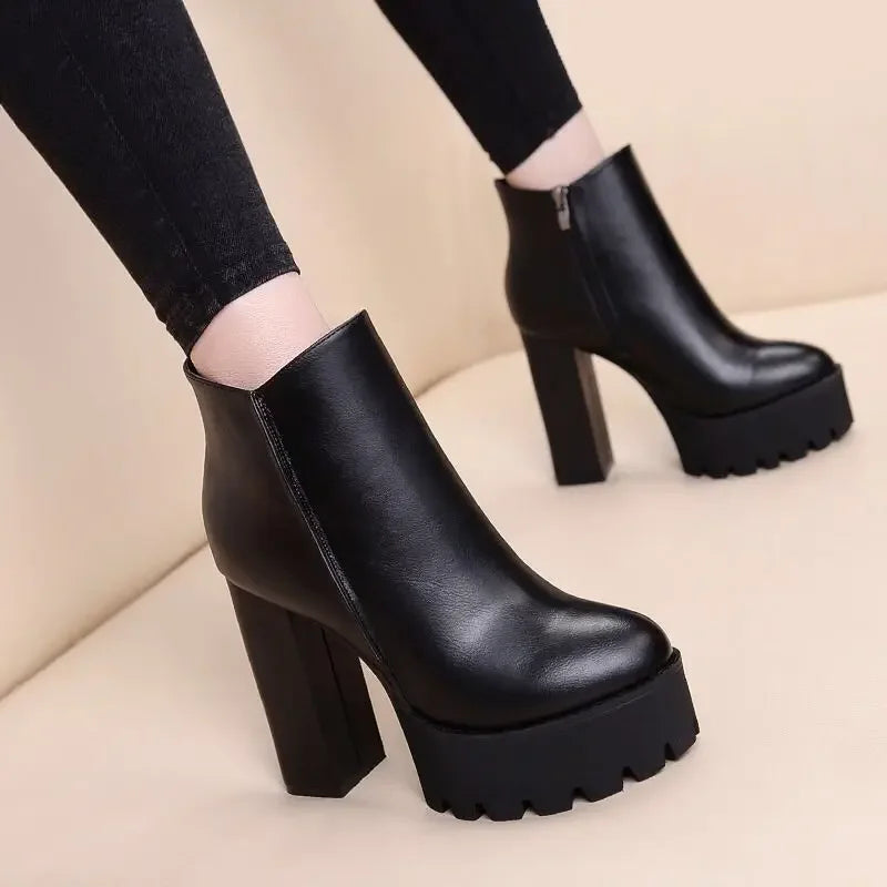 Super High Heel Boots High Heel Shoes Thick Heel Short Boots Autumn Winter 2025New Waterproof Platform Single Boot Women Boots