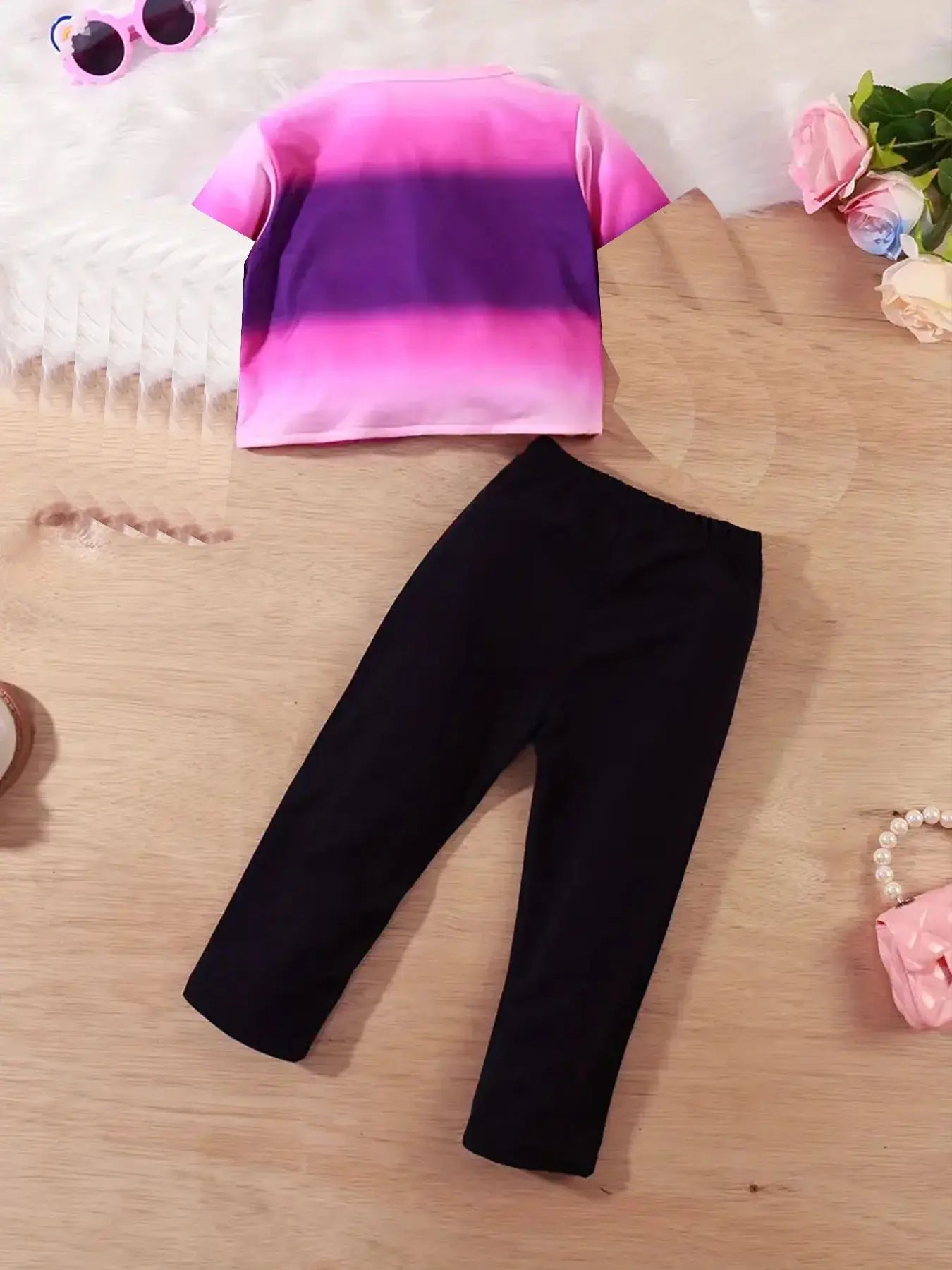 Cute Girl Suit, Cartoon Girl Print With Patterned Pants, Suitable For Girls To Wear Summer