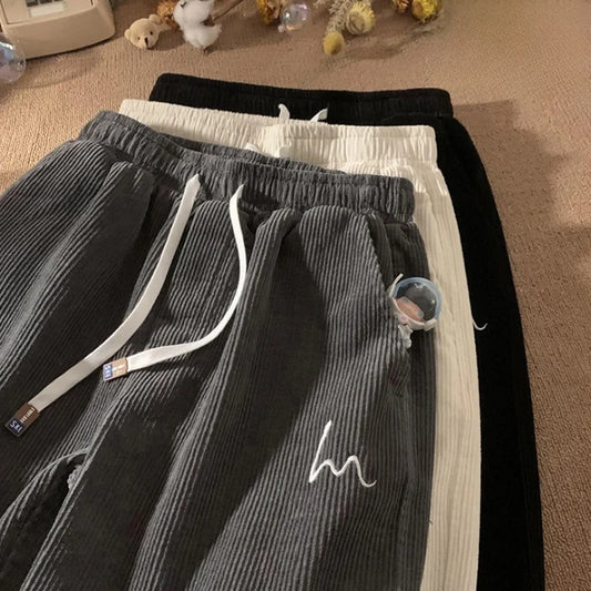 Corduroy Pants for Couples Autumn Winter Loose Fit High Waist Casual Loose Trousers Sports Pants Men Women Trendy Embroidery