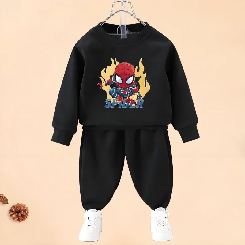 Marvel Anime Spiderman Boys Long Sleeve Hoodies Sets Fall Children's Pullover and Trousers Two Piece Suit Kids Casual Sweatsuit