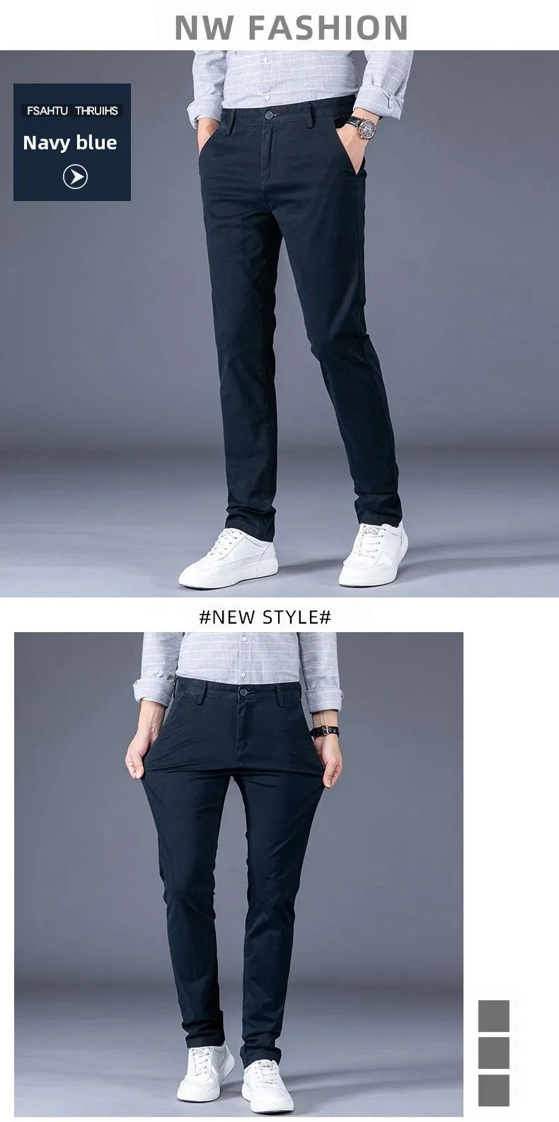 Men's Business Spring and Autumn Men's Casual Pants High-end Cotton Straight Stretch New Long Pants Slim Fleece PantsPlush