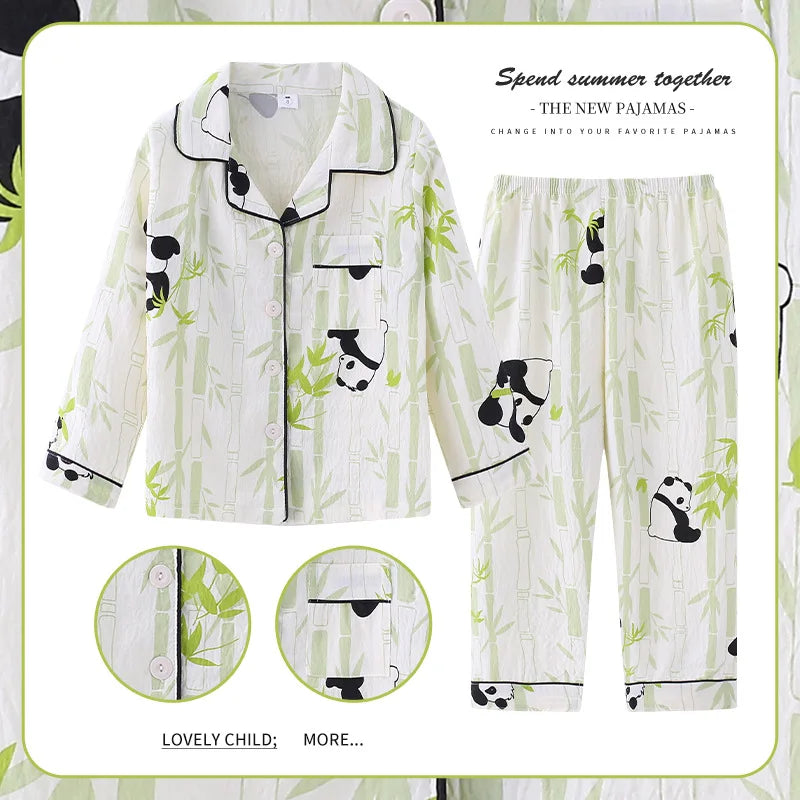 New Children's Capybara Pajamas Set for Spring Autumn Lapel Long Sleeves Girls Boys Loungewear Set For Older Kids Clothes Set