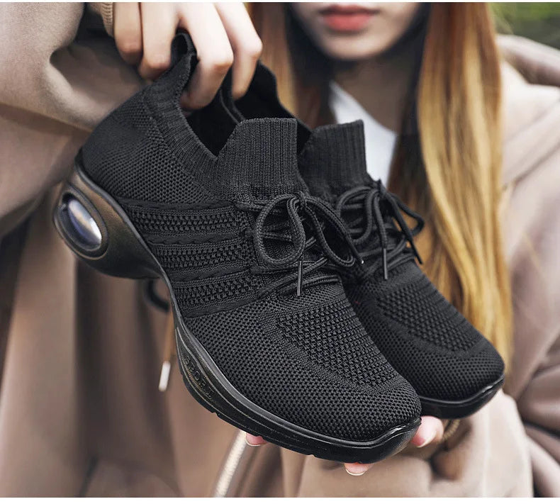 Dance Shoes for Women Stylish Dance Sneakers with Thick Soles Lightweight Fashion Walking Shoes Height Increasing Lady Flats