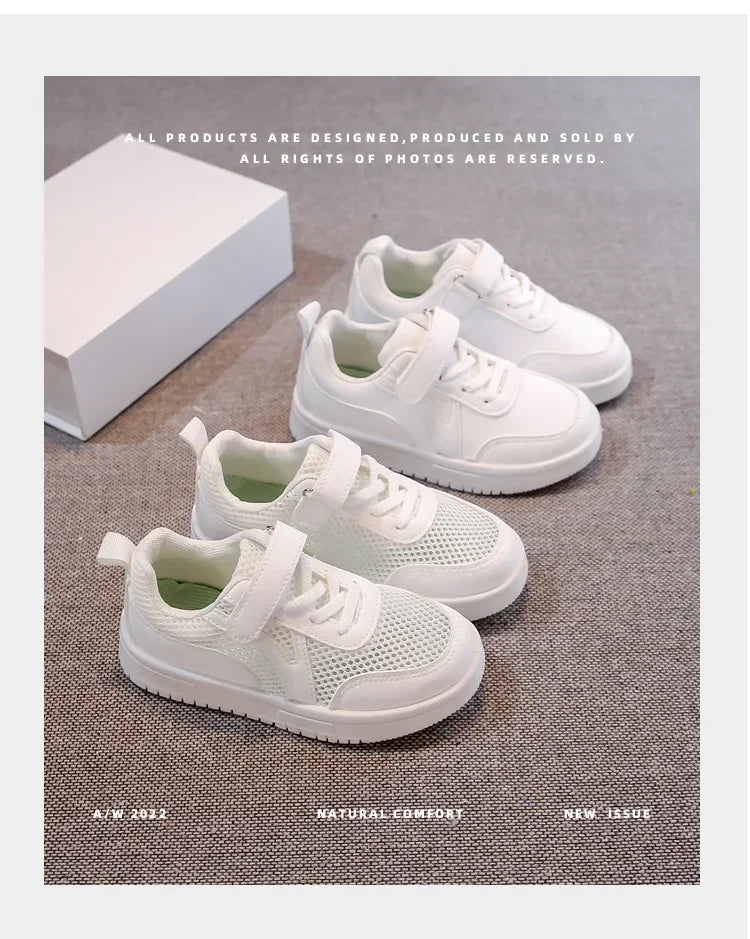 Kids Sports Shoes Non-slip Soft Sole Children White Shoes Hook&loop 2025 New Students School Flat Shoes Comfortable Trendy