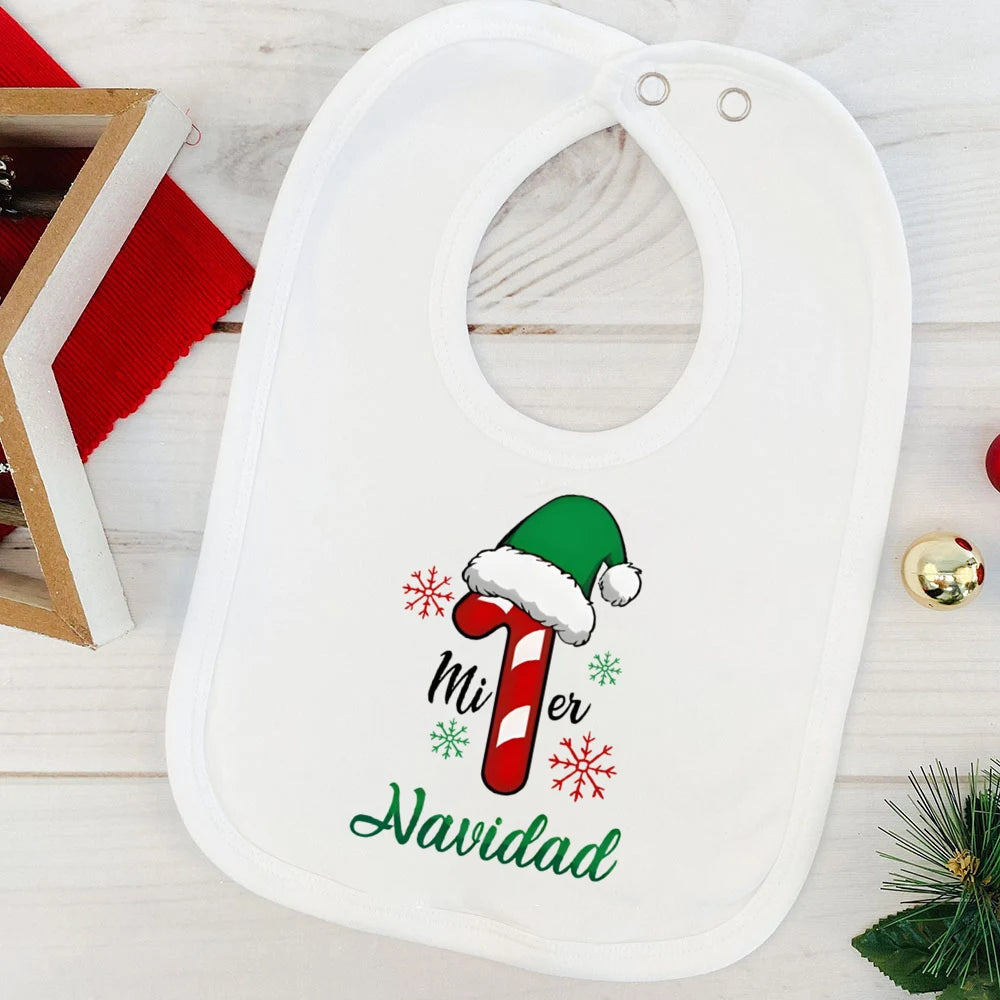 My First Christmas Deer Spanish Printed Baby Bib Bibs Christmas Party Girl Boy Newborn Cotton Saliva Towel Infant Christmas Gift