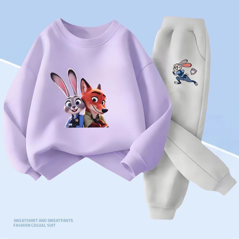 Spring Baby Girls Boys Casual Clothes Set Children Disney Zootopia Judy Printing Sweatshirt Top and Pants 2 Pieces Pullover Set