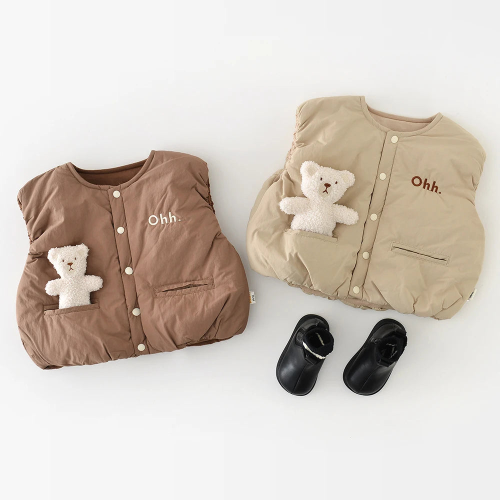 LILIGIRL Winter Baby Vest Thicken Letter Toddler Girls Waistcoat Simple Warm Infant Fleece Padded Coat 6M-3T