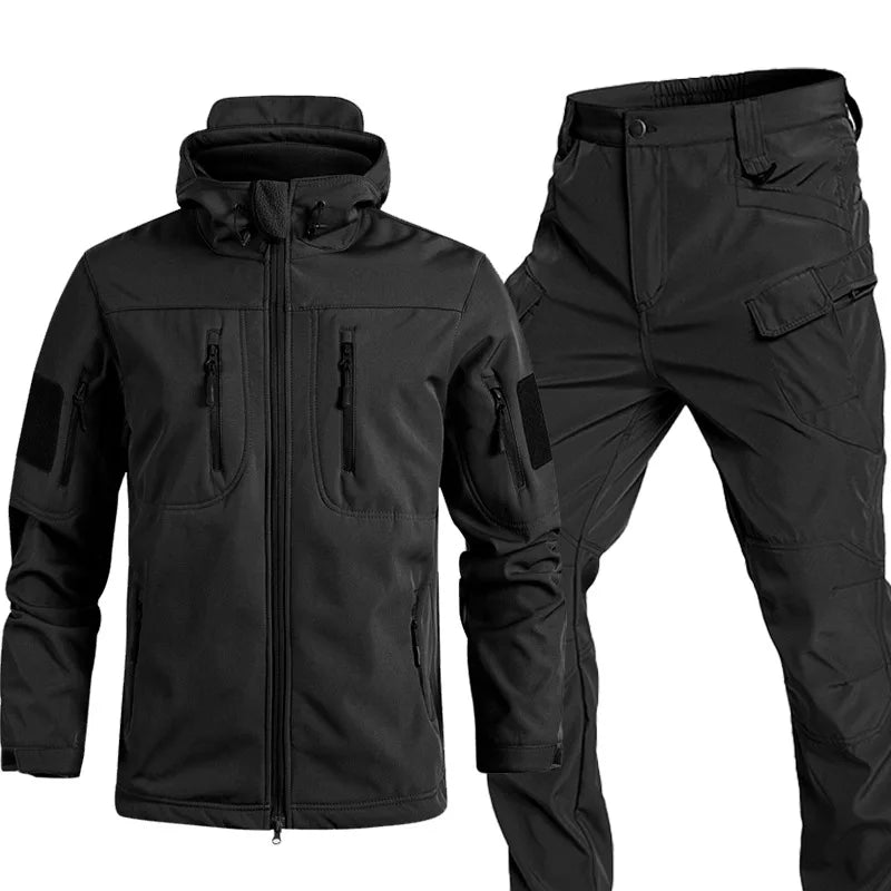 Men's Sets Jackets Winter Pants Water Resistant Coats Fleece Lined Hooded Snowboard Softshell Tactical Pants with Multi-Pockets