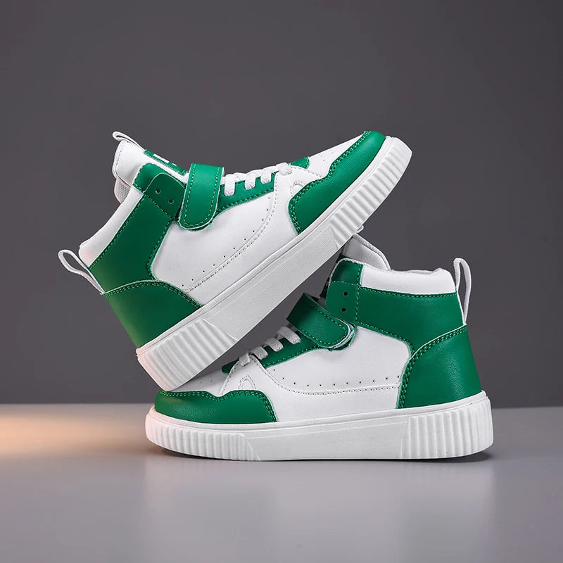 New High Top Childrens Boy Sneakers Outdoor Running Basketball Kids Sports Shoes Non-slip Luxury Pu Leather Boys Sports Shoes