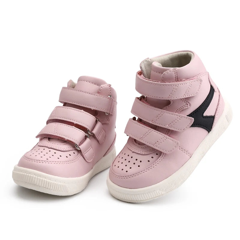 Kids Orthopedic Shoes for Boys and Girls with Arch Support Flat Feet, Black and Pink Leisure Walking Correcting Casual Sneakers