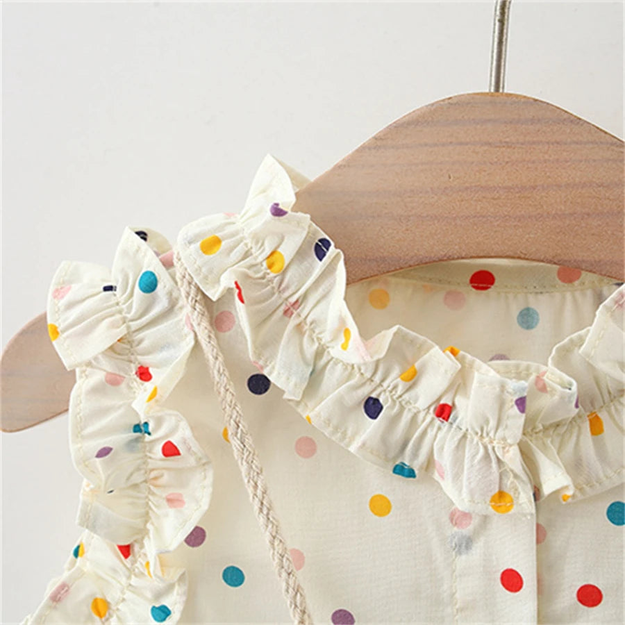 Cotton Dress for Baby Girl Heart Shaped Button Colorful Polka Dot Bow Dress Send Bag