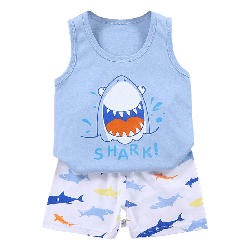 2025 New Kids Tank Tops and Shorts Set Summer Baby Toddler Sleeveless Outfit Girls Boys Casual Breathable Cartoon Clothing