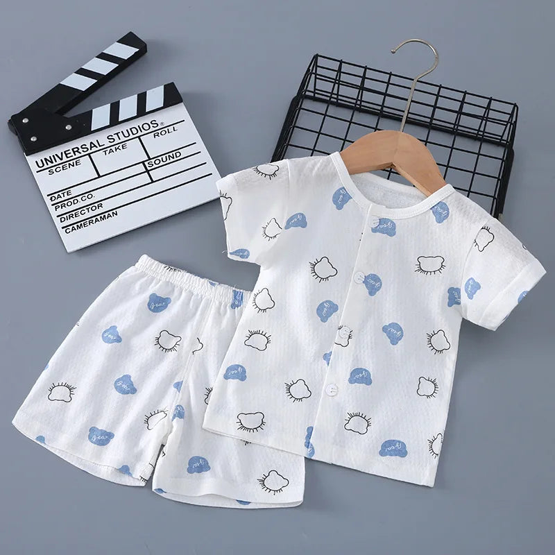 Children's Clothing Summer Short Sleeve Home Sleepwear Children Sets Kids Clothes Boy Girl T-shirt shorts Cotton Suit Baby