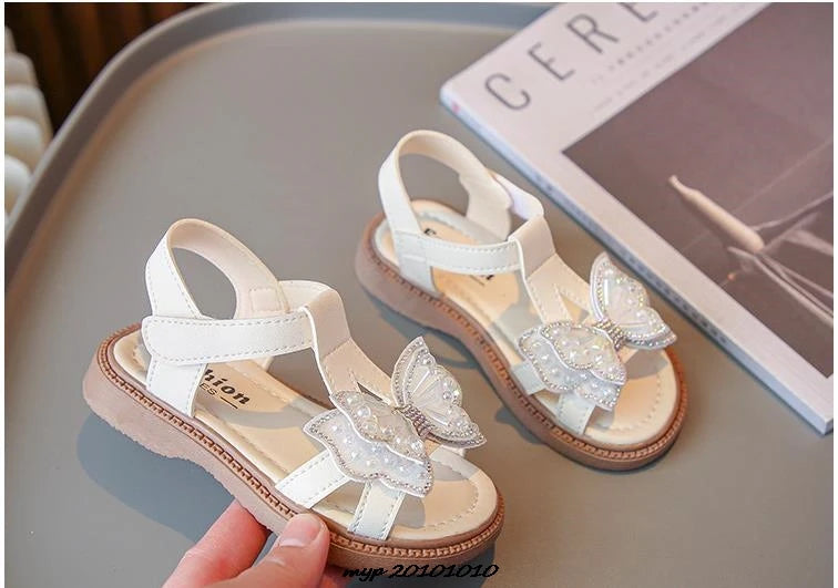 Kids Sandals Girls Shoes Summer New Arrival Beach Shoes with Slip-Resistant Soles Princess Style Sweet Exquisite 23-36 Size
