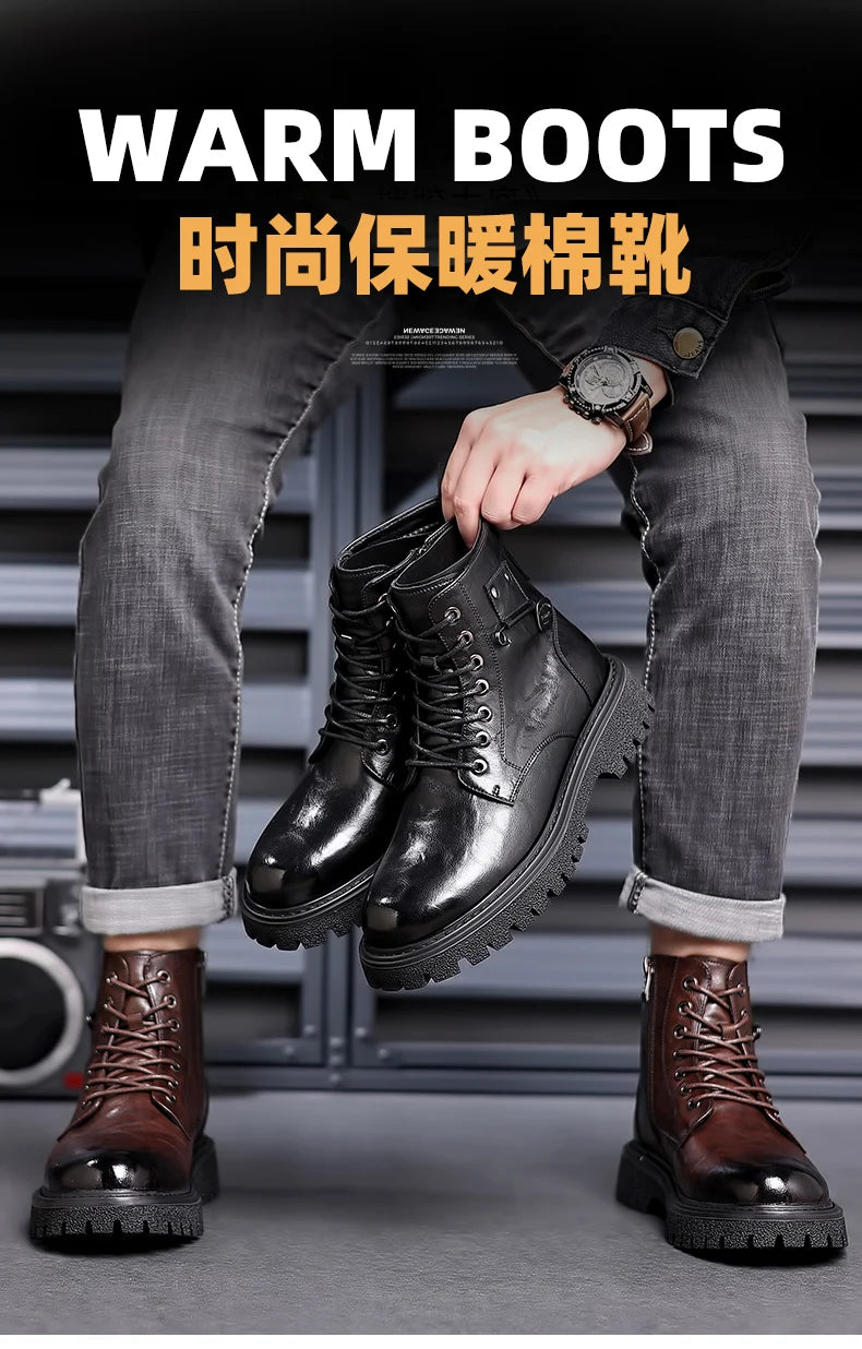 Men's High-Top Boots: British Style Thickened Sole Genuine Leather Indestructible Work Boots, Couple Big Yellow Boots for Men an