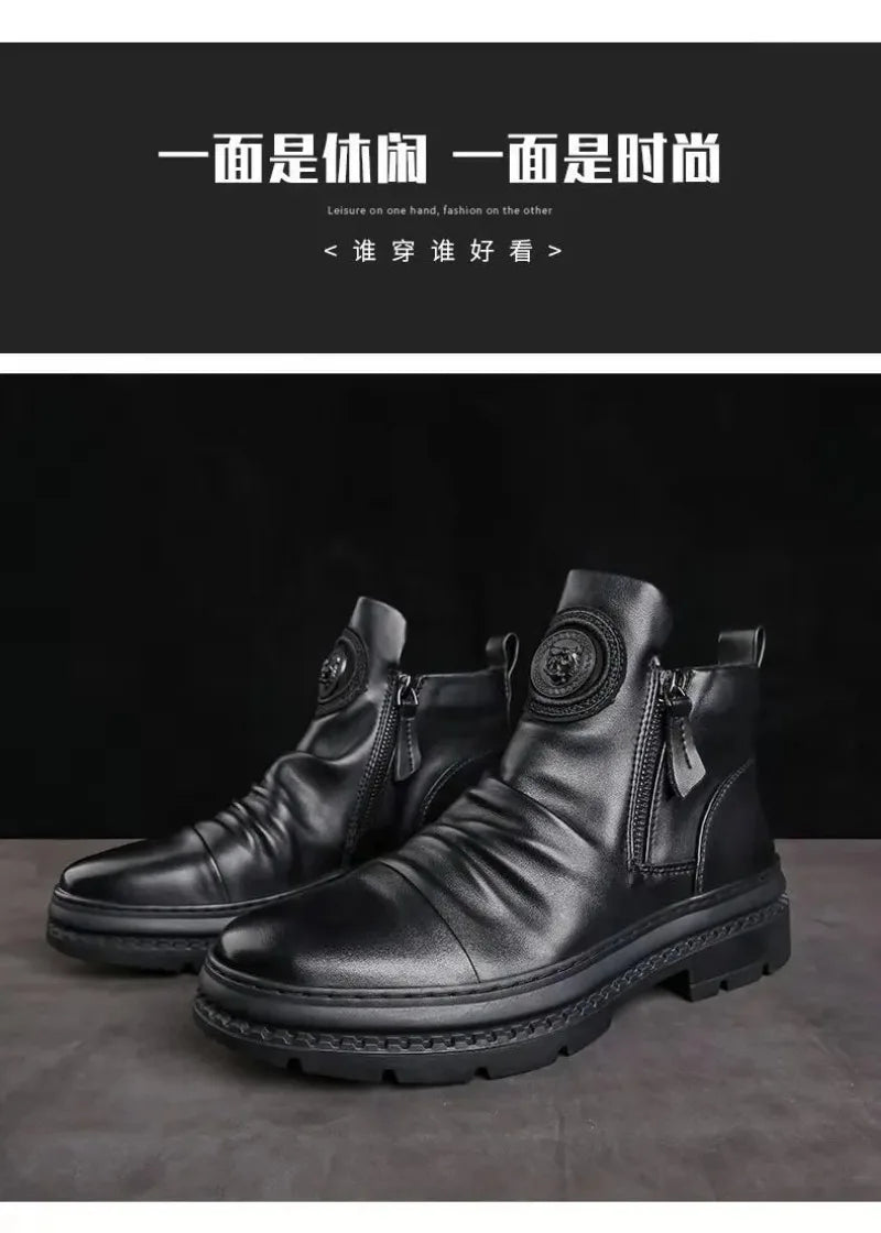 2025 New British Style Men's Short Boots Chelsea Boots for Men Business Men Dress Shoes Casual High-top Boot Men Platform Boots
