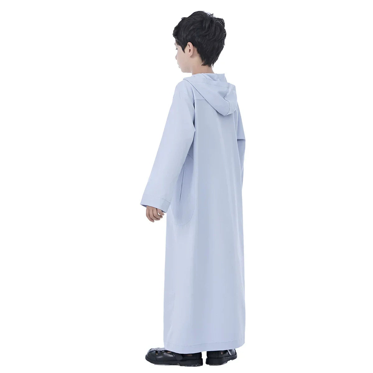 Boys Kids Islamic Muslim Hooded Juba Kaftan Robe Arabian Dubai Qatar Boy Long Sleeve Shirt Abaya Robe Dress Solid Color