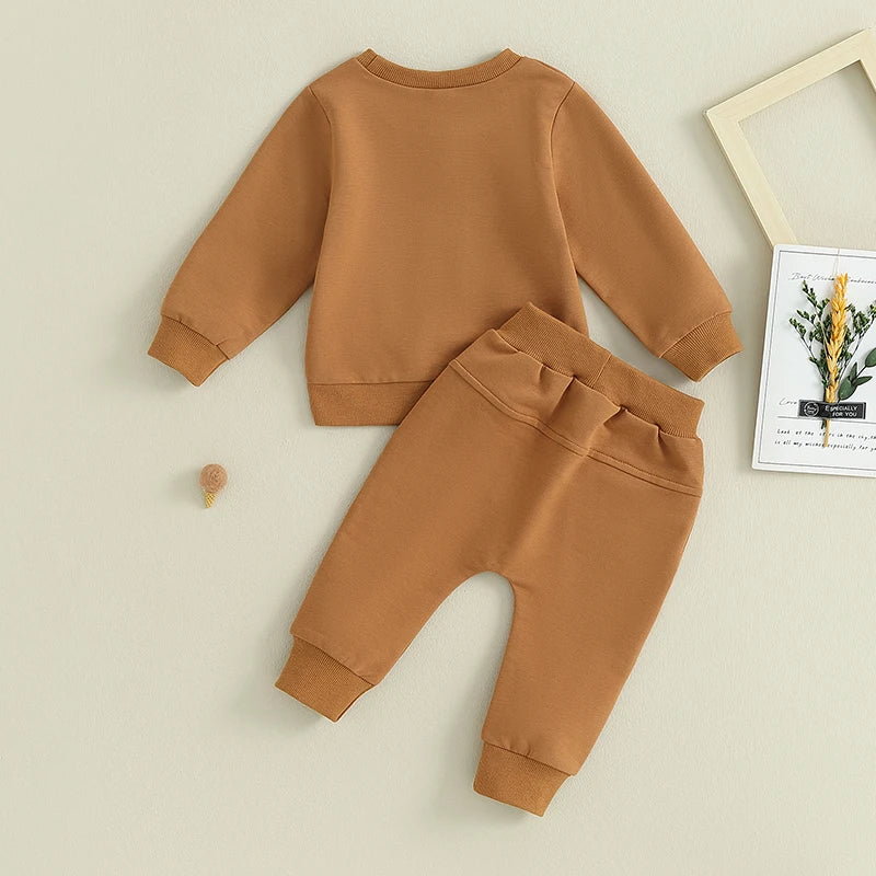 Pudcoco Baby Boys Outfits Newborn Letter Print Round Neck Long Sleeve Sweatshirt and Drawstring Pants Set Infant Pants Suits