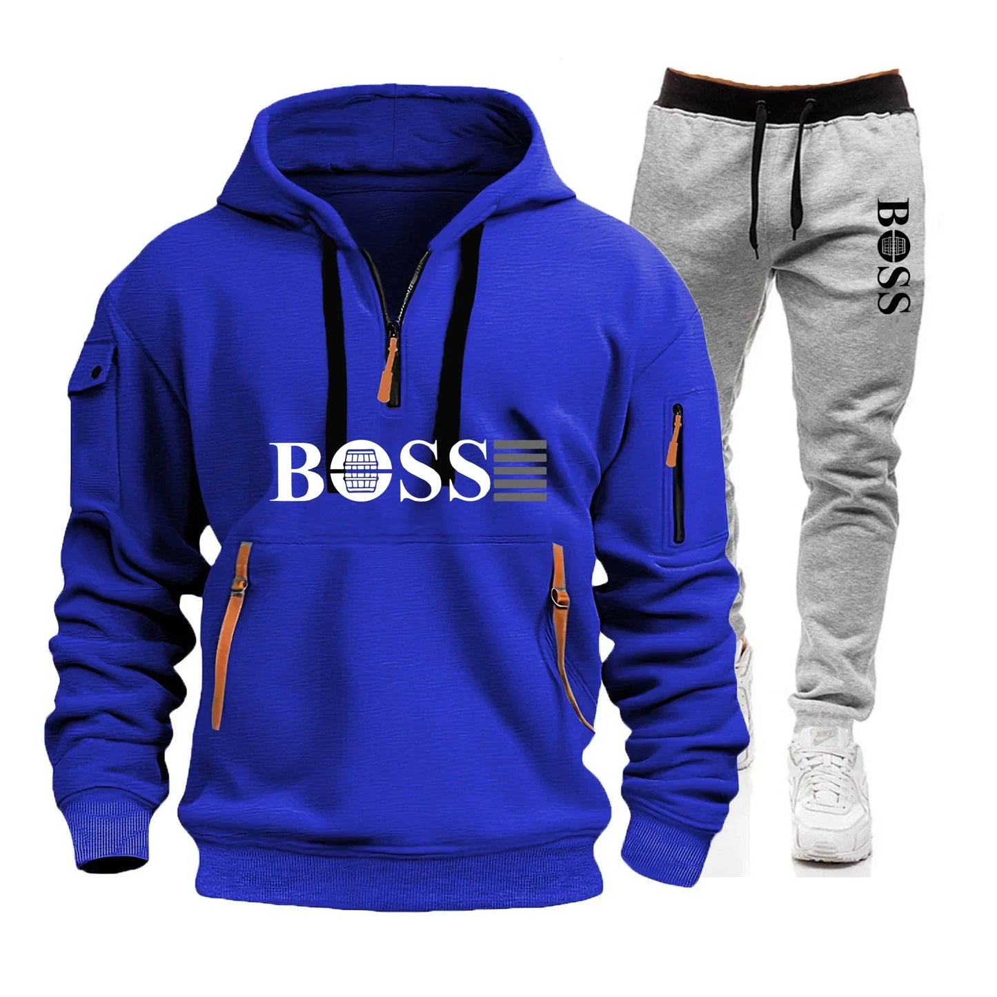 Men's Autumn and Winter New Pullovers Hoodie and Pants 2-piece Set, Outdoor Jogging Windproof Zipper Warm Men's Sportswear