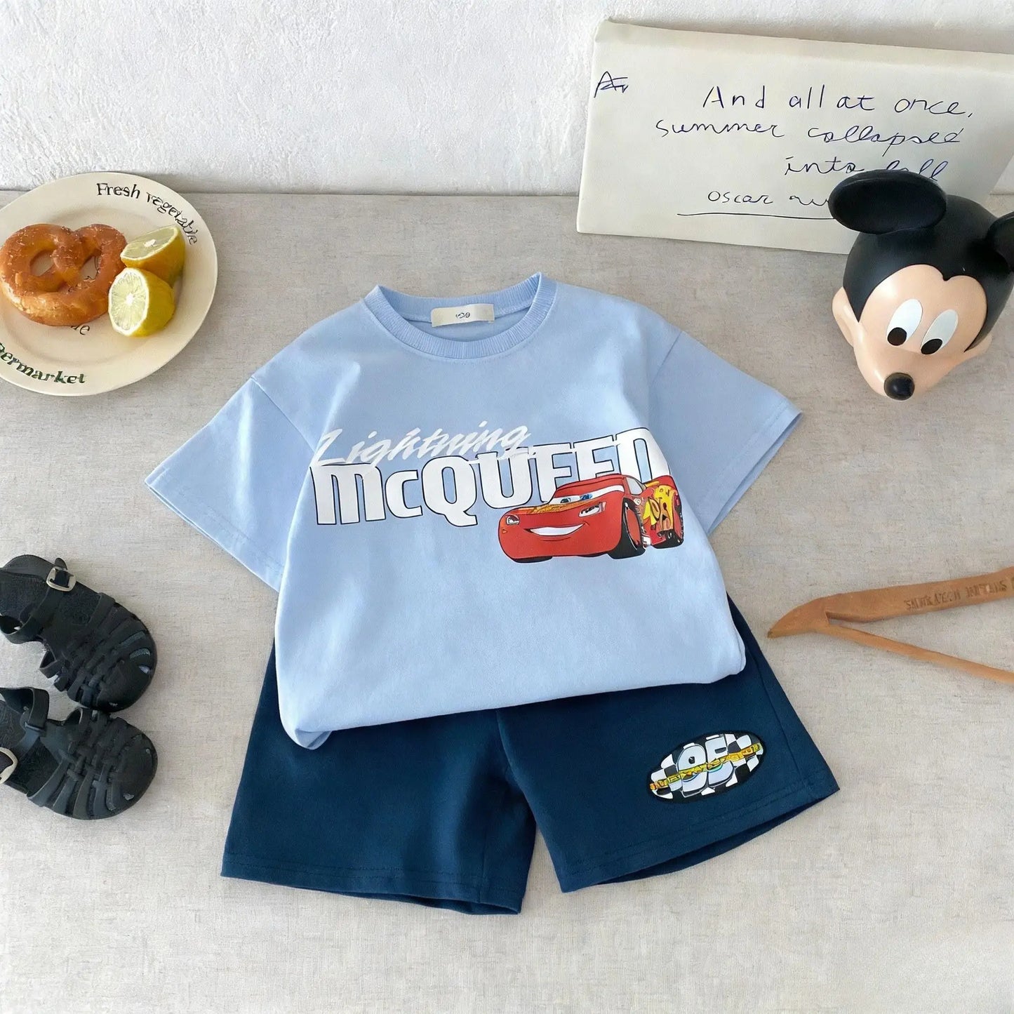 New Style Cartoon Car Fashion Boys T-shirt Shorts Two Piece Set Children's Summer Clothes Casual Versatile Kids Short Sleeve Set