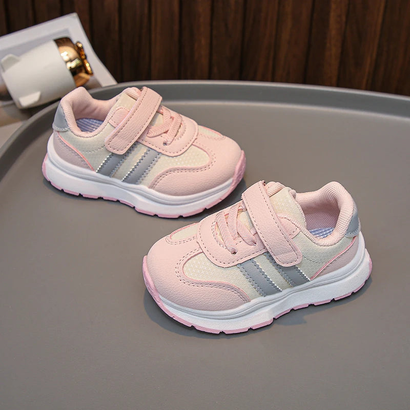 Children's Sneakers 0-8 Years Old Blue Leather Boys Girls Single Shoes Four Seasons Models Soft Non-slip Kids Walking Shoes