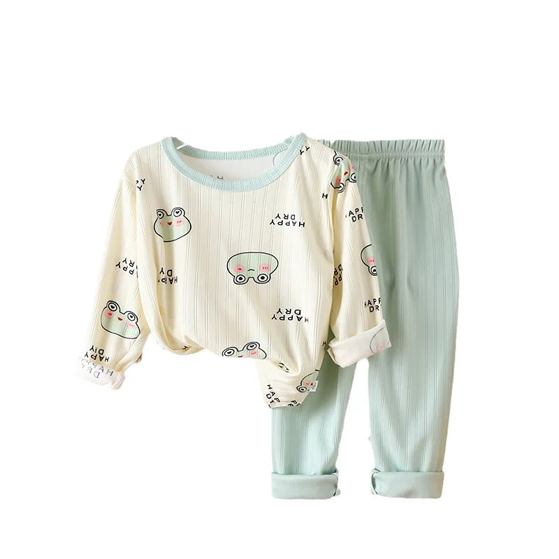 Children's warm underwear set boys girls autumn winter plush thick pajama set infants and young children home clothing set 0-5Y