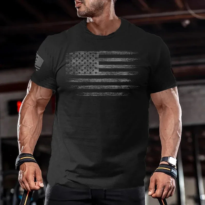 2024 New Gym T-shirt for Men 3d Print USA Flag T Shirt Oversized Casual Short-sleeved Summer Sportswear Men's Clothing Tees Tops