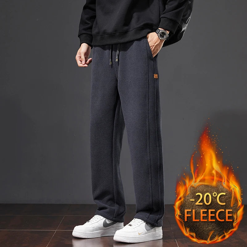 Autumn and Winter Plush Knitted Plaid Comfortable Wide Leg Straight Casual Pants Men Slacks Men's Pants Plush Slacks