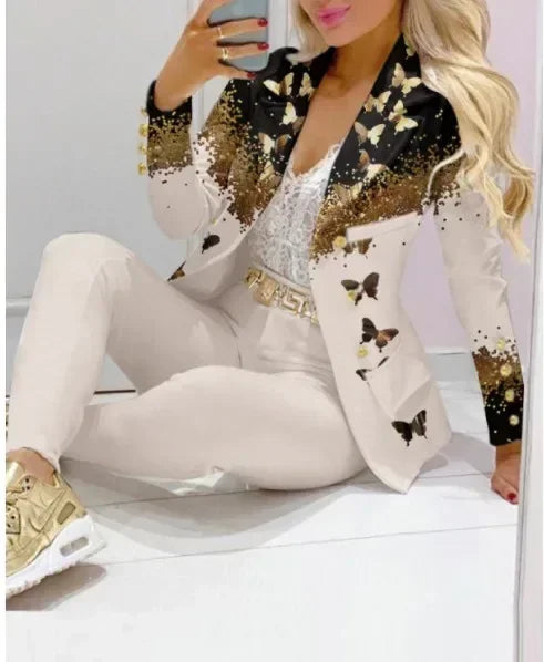 2025 Spring Autumn Two Piece Set Women Office Tracksuits For Ladies Outfits Lapel Collar Double Breasted Blazer Suit Pants Set