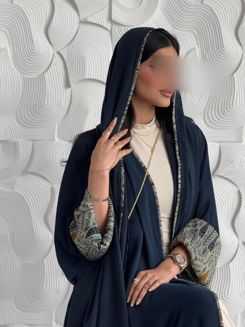 Muslim Women Abayas +Hajib 2pcs Islamic Kaftans Casual Maxi Dresses Arabian Jilbabs Middle Eastern Full Sleeve Open Front Abaya